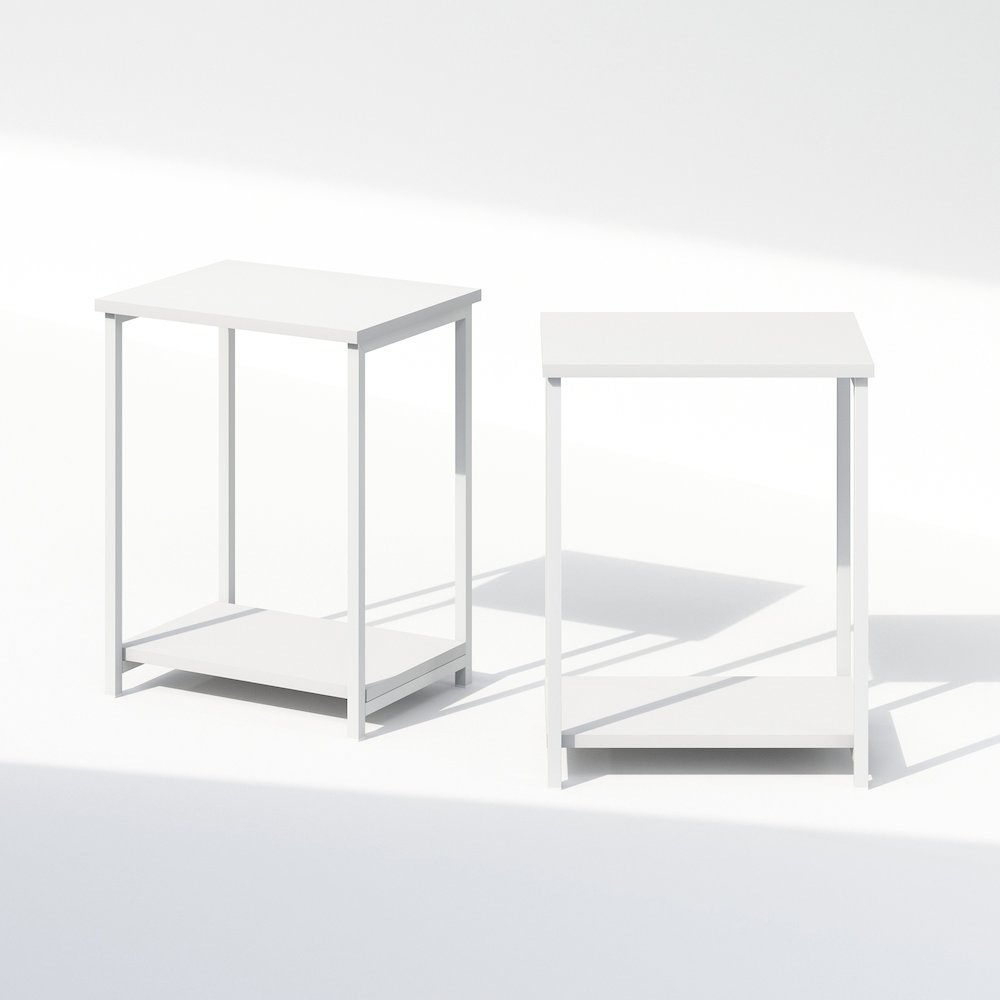 Industrial Metal Frame Nightstand, Bedside Table, 2-Pack, White/White. Picture 4