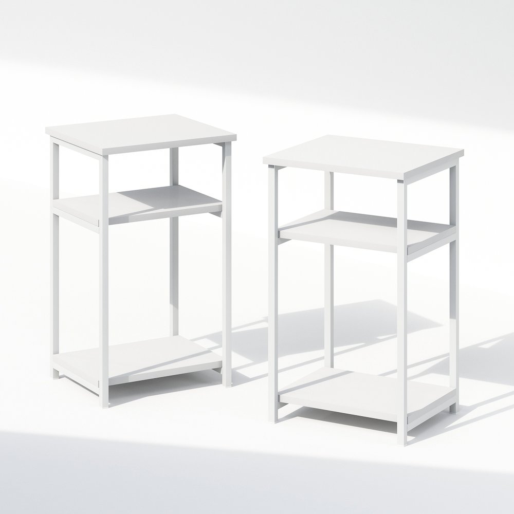 Industrial Metal Frame Nightstand, Bedside Table, 2-Pack, White/White. Picture 1