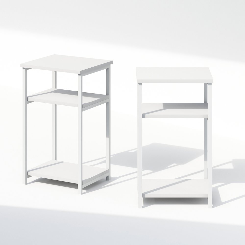 Industrial Metal Frame Nightstand, Bedside Table, 2-Pack, White/White. Picture 4