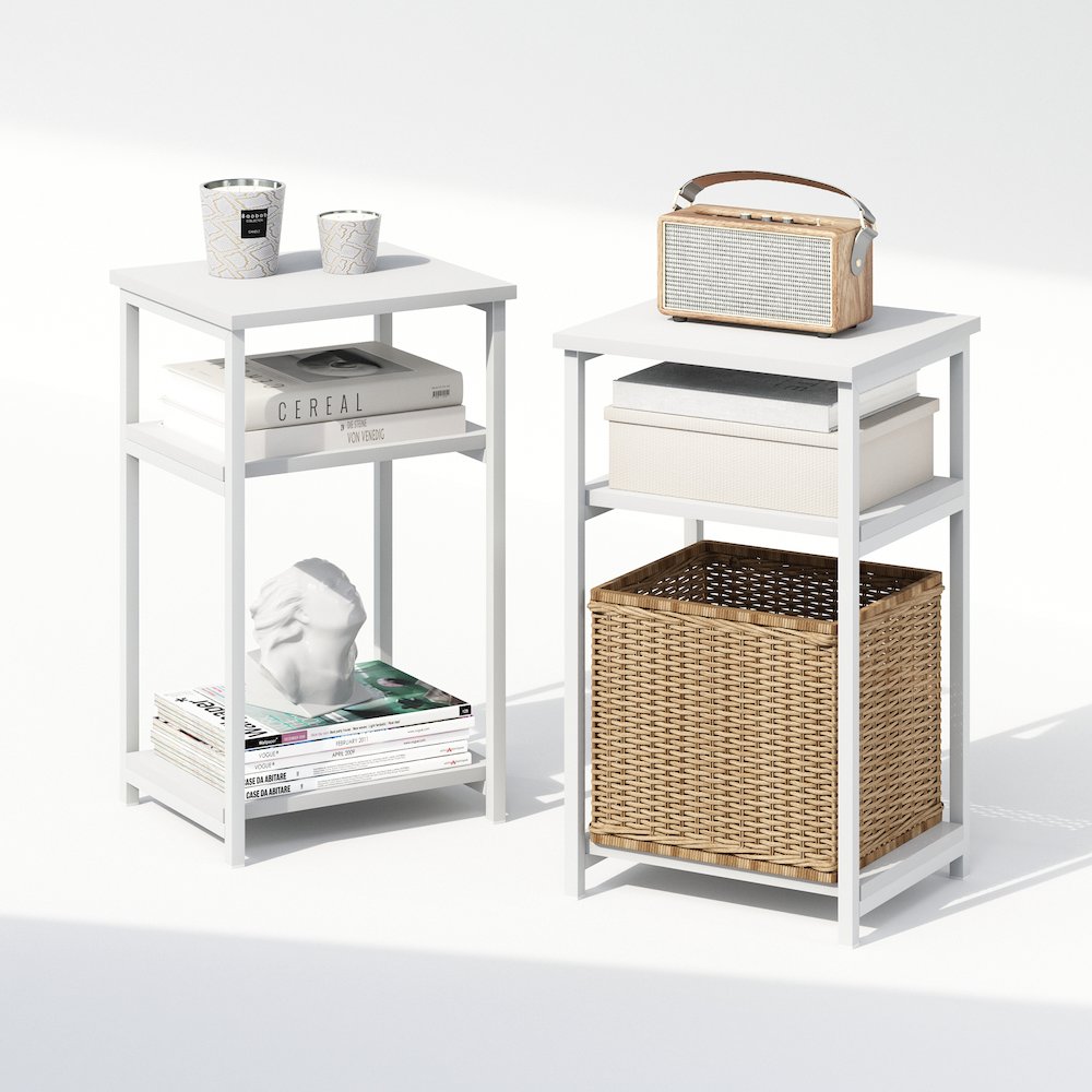 Industrial Metal Frame Nightstand, Bedside Table, 2-Pack, White/White. Picture 5