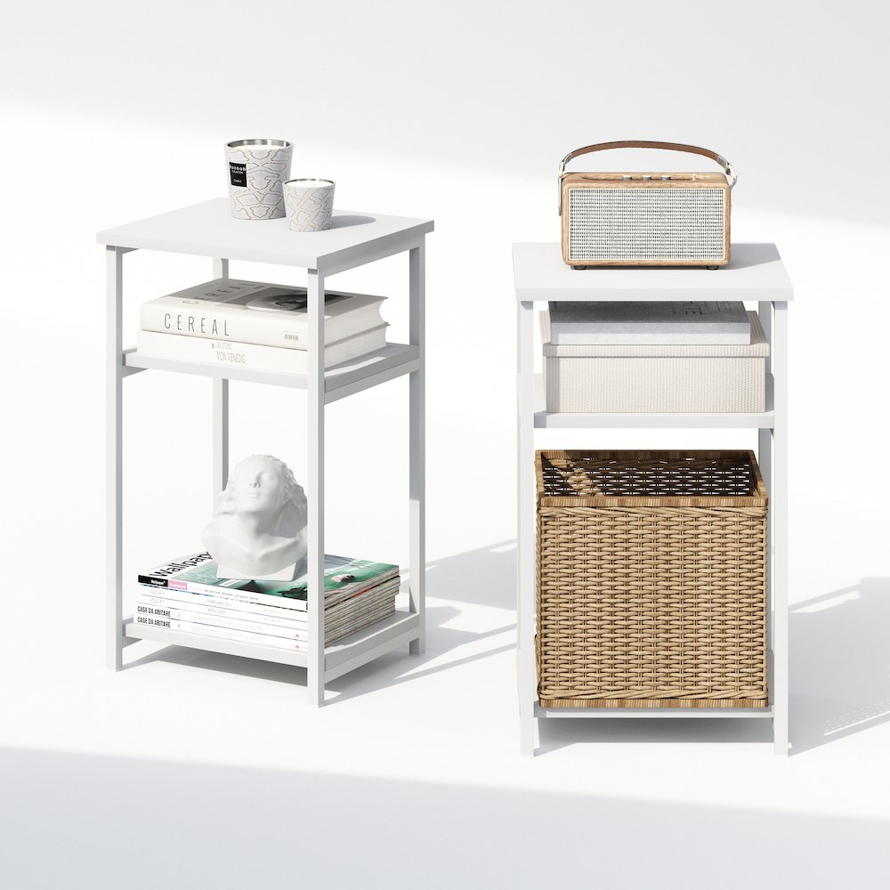 Industrial Metal Frame Nightstand, Bedside Table, 2-Pack, White/White. Picture 6