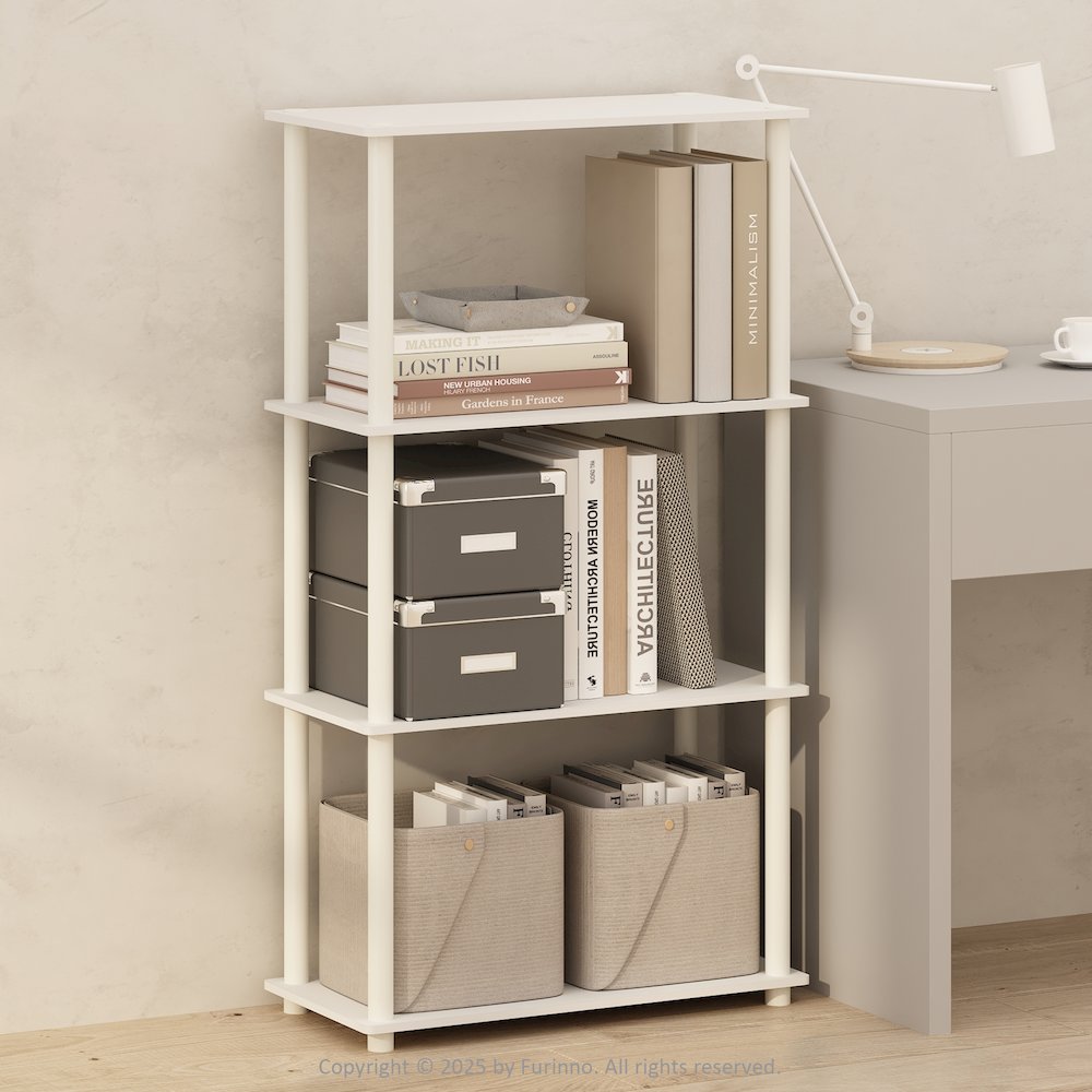 4-Tier Multipurpose Shelf Display Rack, Shelving Unit, Bookcase, White/White. Picture 2