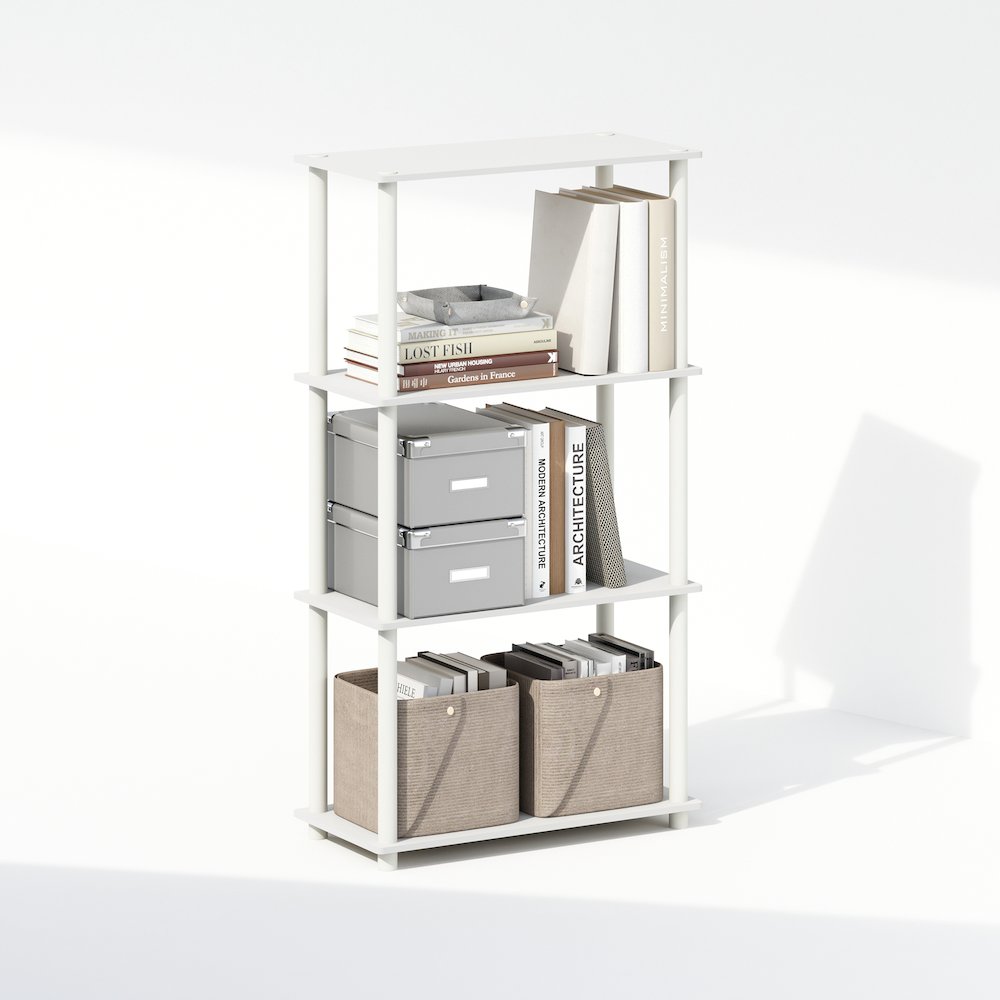 4-Tier Multipurpose Shelf Display Rack, Shelving Unit, Bookcase, White/White. Picture 5