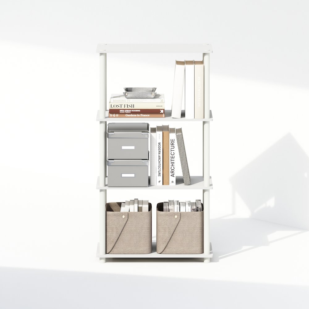 4-Tier Multipurpose Shelf Display Rack, Shelving Unit, Bookcase, White/White. Picture 6
