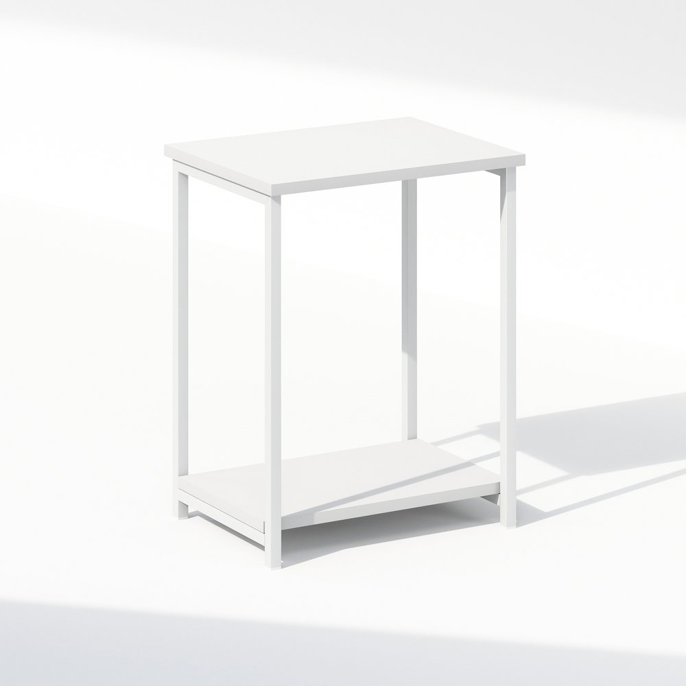 Industrial Metal Frame Nightstand, Bedside Table, 1-Pack, White/White. Picture 1