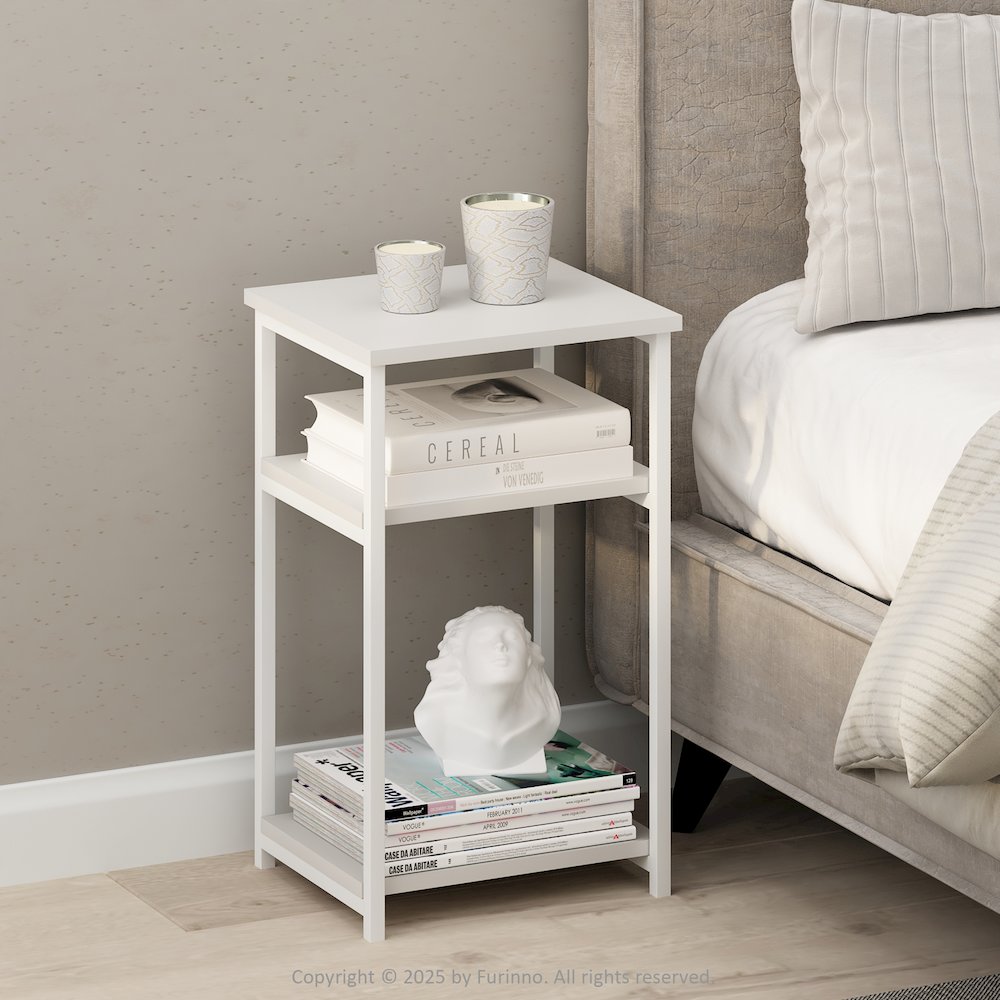 Industrial Metal Frame Nightstand, Bedside Table, 1-Pack, White/White. Picture 2