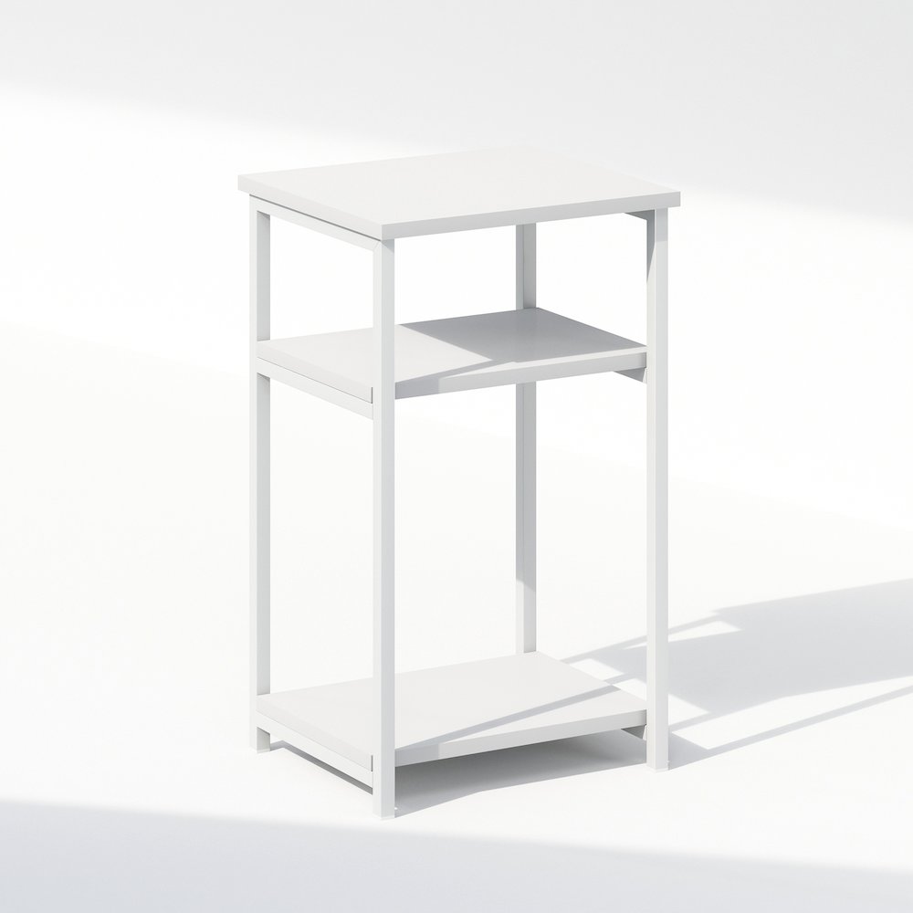 Industrial Metal Frame Nightstand, Bedside Table, 1-Pack, White/White. Picture 1