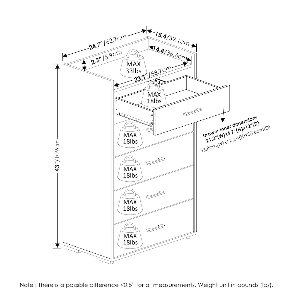 Modern 5-Drawer Kitchen & Dining Sideboard Buffet Storage, Columbia Walnut/Black. Picture 6
