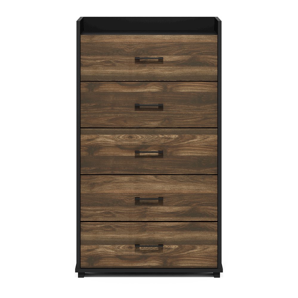 Modern 5-Drawer Kitchen & Dining Sideboard Buffet Storage, Columbia Walnut/Black. Picture 2