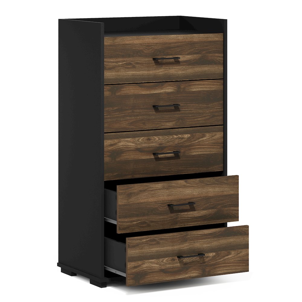 Modern 5-Drawer Kitchen & Dining Sideboard Buffet Storage, Columbia Walnut/Black. Picture 3
