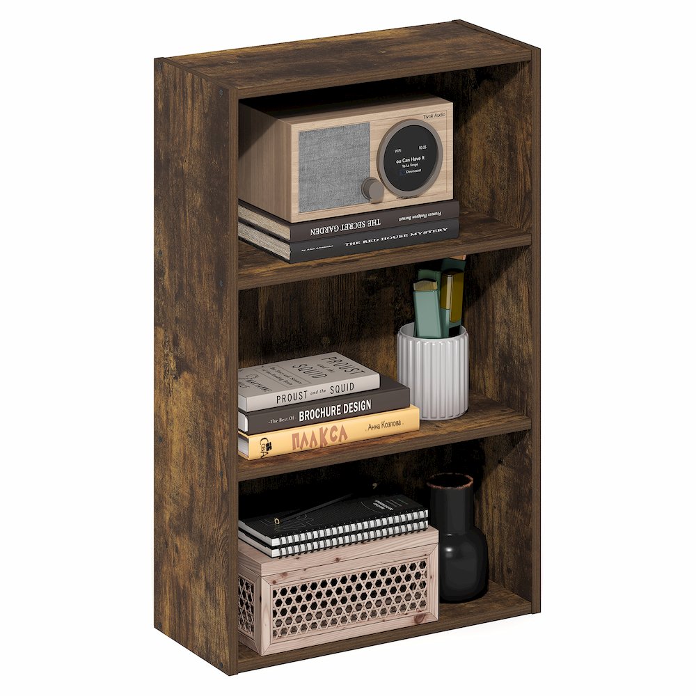 Basic 3-Tier Open Shelf Bookcase, Bookshelf, Storage Organizer, Amber Pine. Picture 3