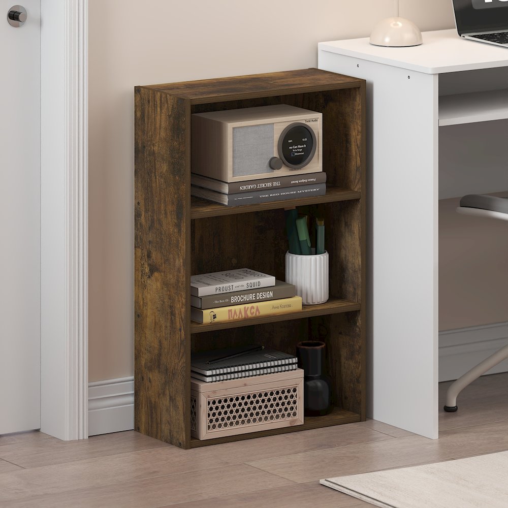 Basic 3-Tier Open Shelf Bookcase, Bookshelf, Storage Organizer, Amber Pine. Picture 5