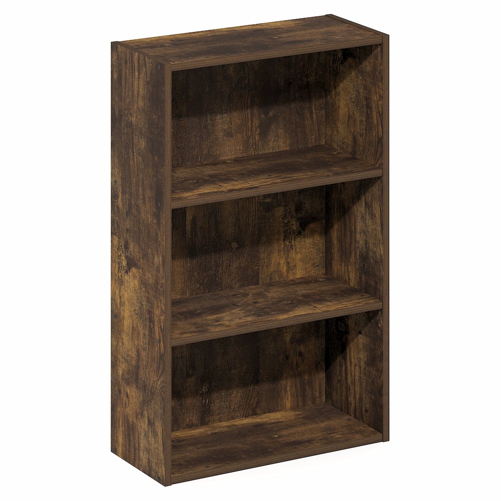 Basic 3-Tier Open Shelf Bookcase, Bookshelf, Storage Organizer, Amber Pine. Picture 1