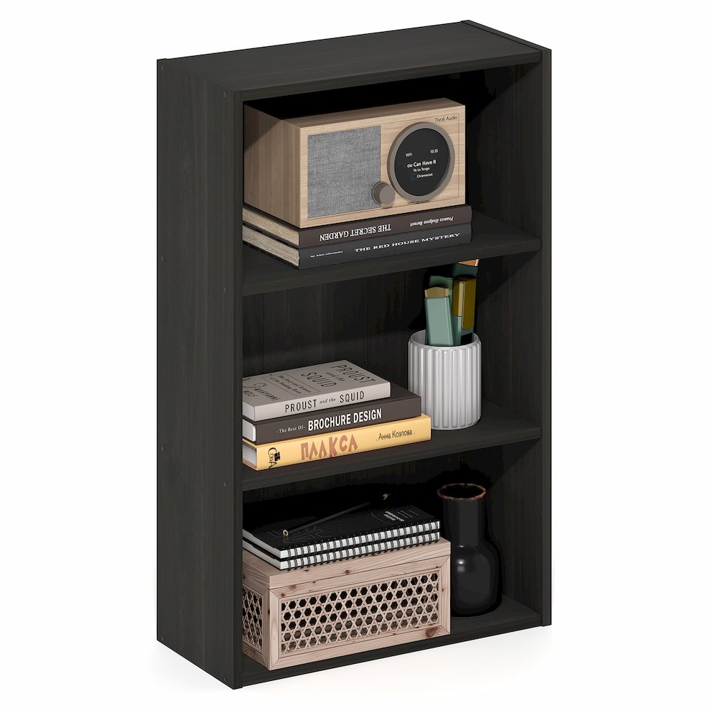 Basic 3-Tier Open Shelf Bookcase, Bookshelf, Storage Organizer, Espresso. Picture 3
