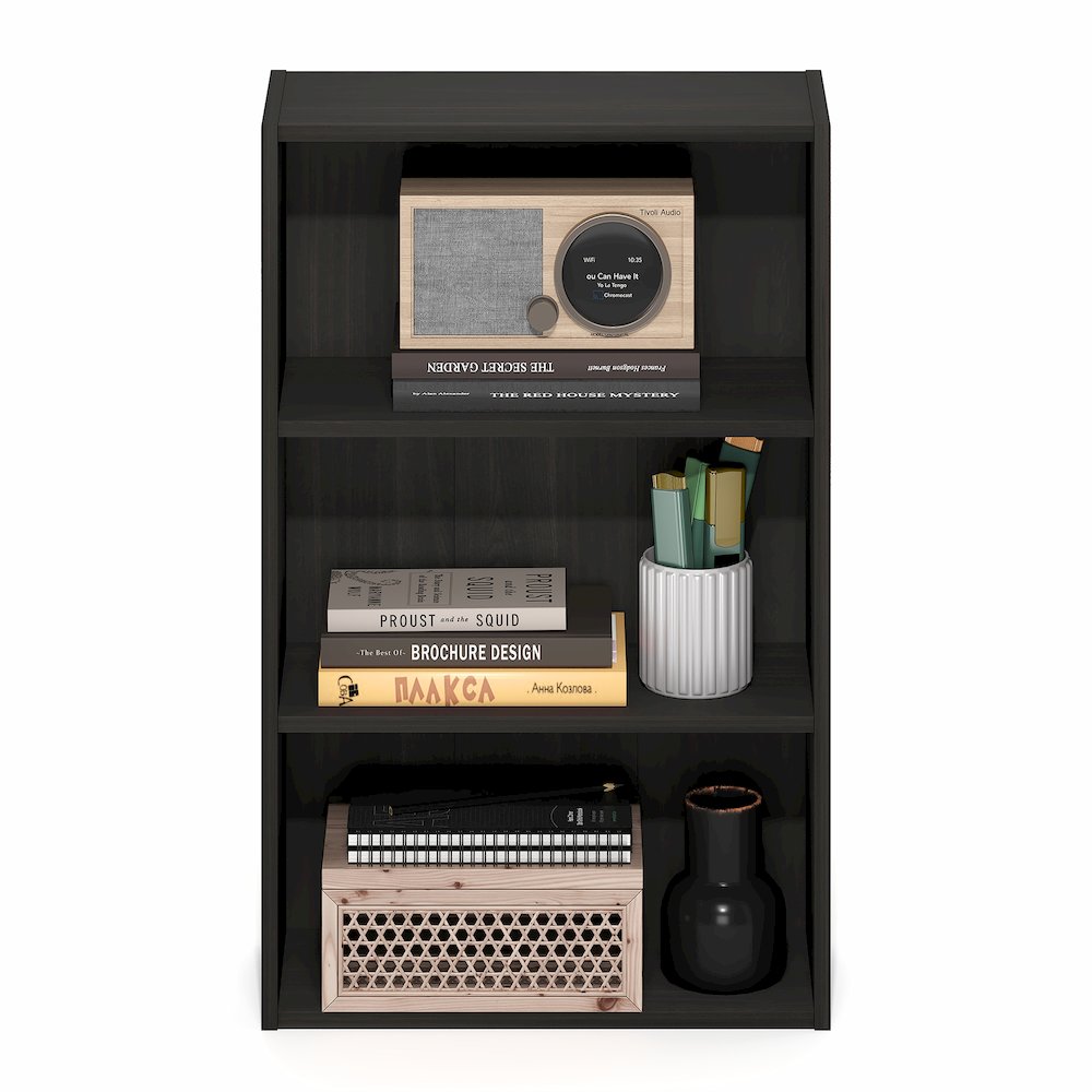 Basic 3-Tier Open Shelf Bookcase, Bookshelf, Storage Organizer, Espresso. Picture 4