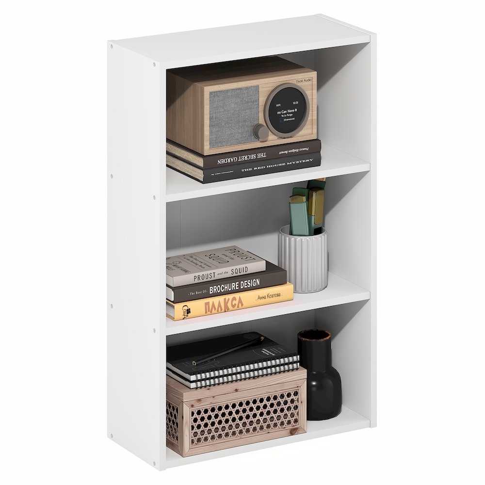 Basic 3-Tier Open Shelf Bookcase, Bookshelf, Storage Organizer, White. Picture 3