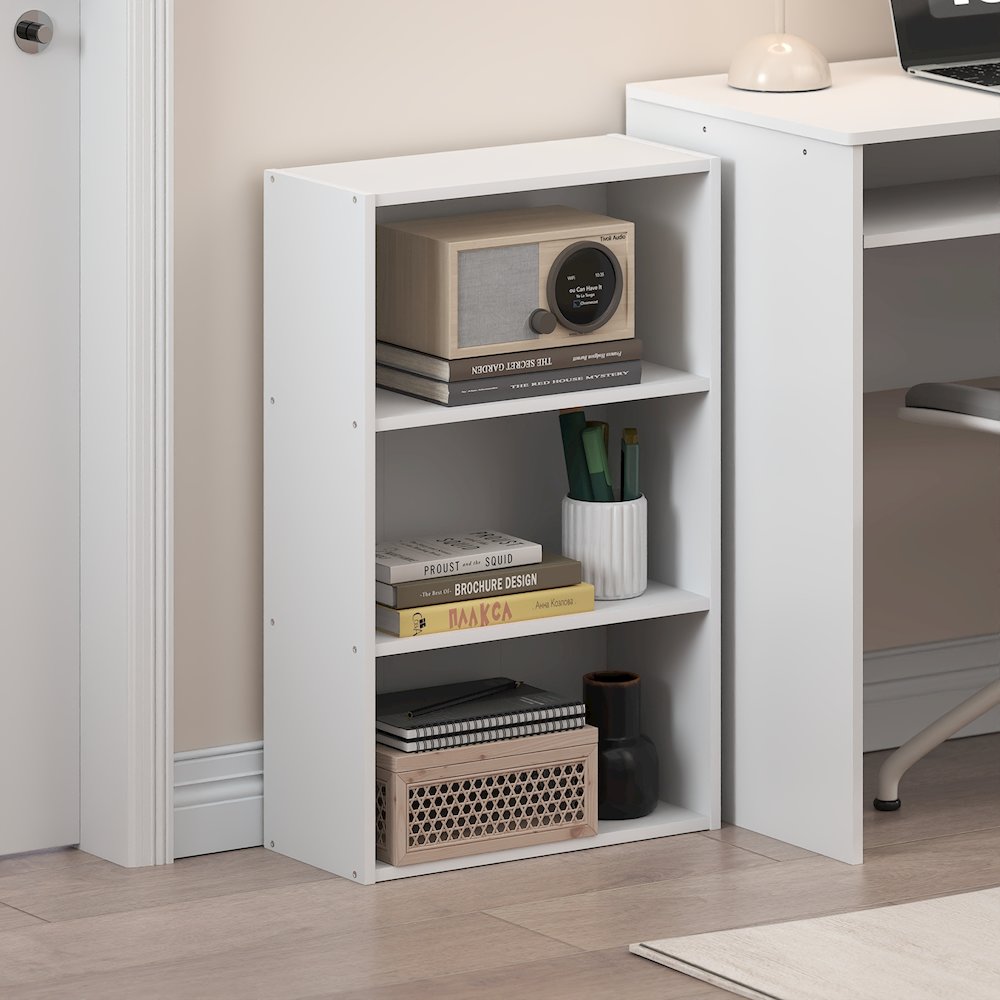 Basic 3-Tier Open Shelf Bookcase, Bookshelf, Storage Organizer, White. Picture 5