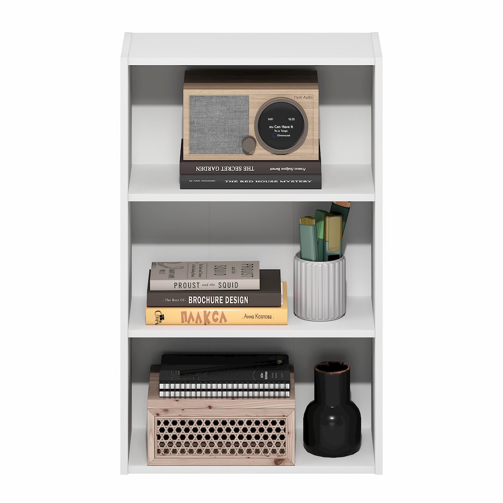 Basic 3-Tier Open Shelf Bookcase, Bookshelf, Storage Organizer, White. Picture 4