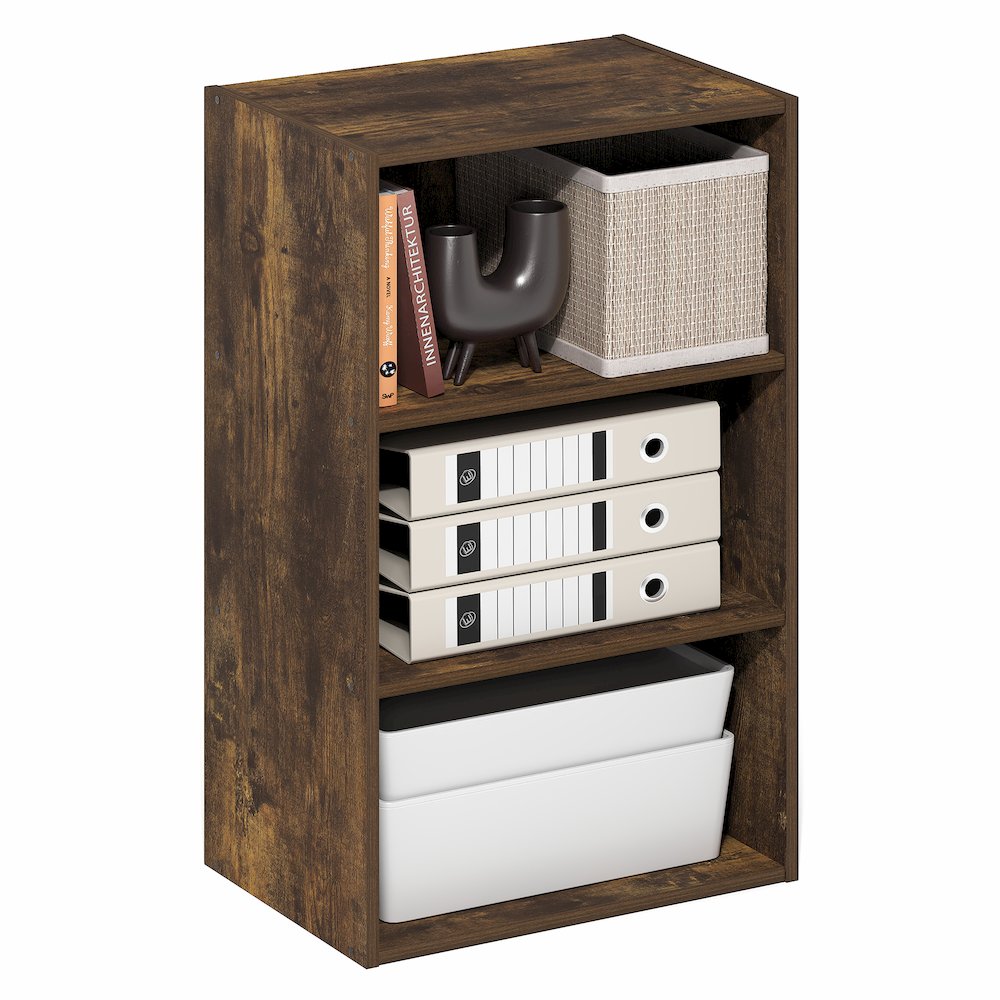 Basic 3-Tier Open Shelf Bookcase, Bookshelf, Storage Organizer, Amber Pine. Picture 3