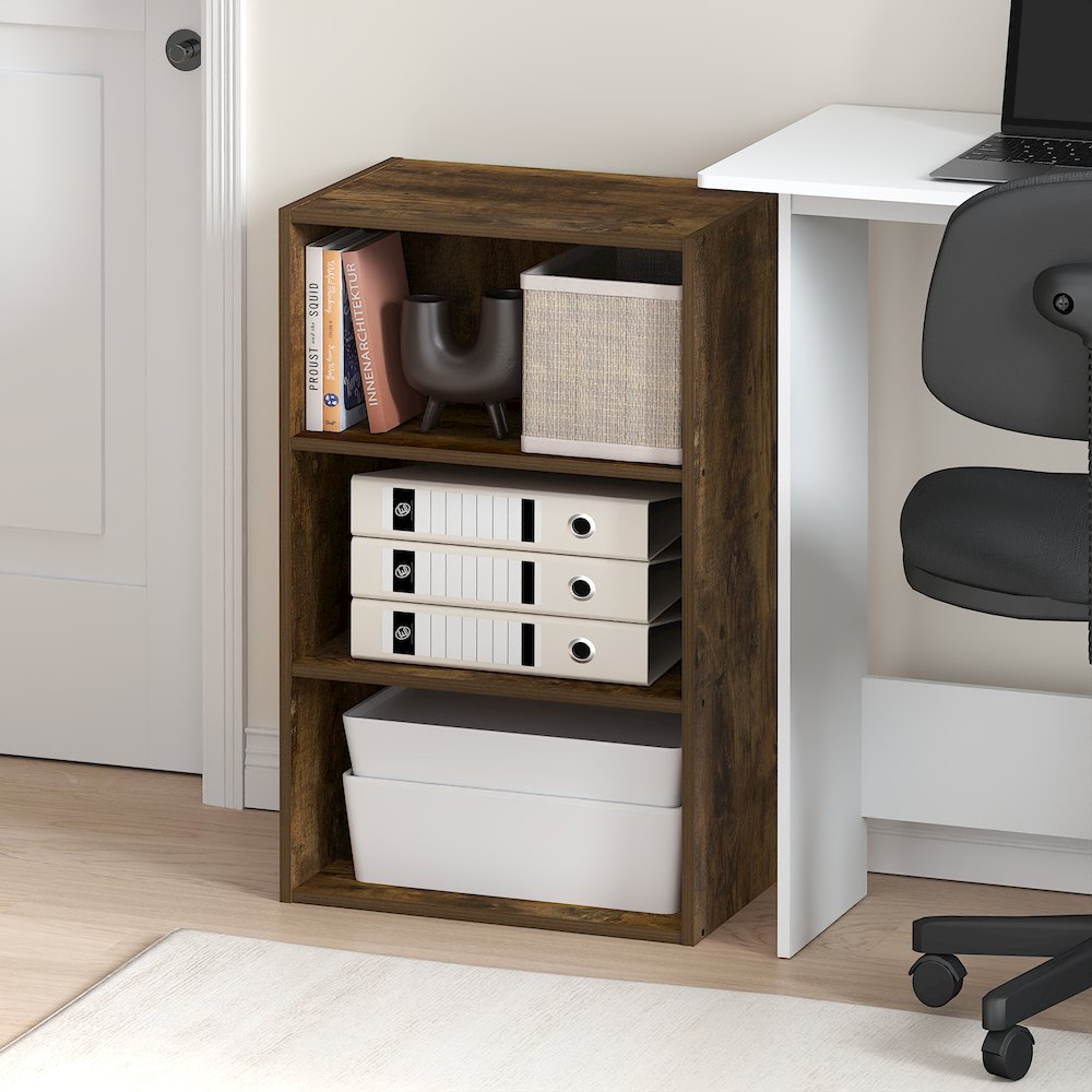Basic 3-Tier Open Shelf Bookcase, Bookshelf, Storage Organizer, Amber Pine. Picture 5