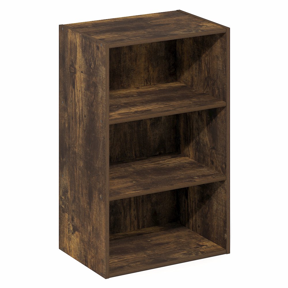 Basic 3-Tier Open Shelf Bookcase, Bookshelf, Storage Organizer, Amber Pine. Picture 1