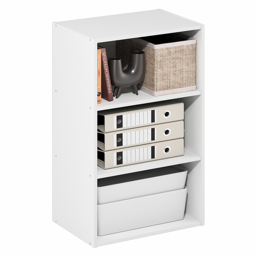Basic 3-Tier Open Shelf Bookcase, Bookshelf, Storage Organizer, White. Picture 2