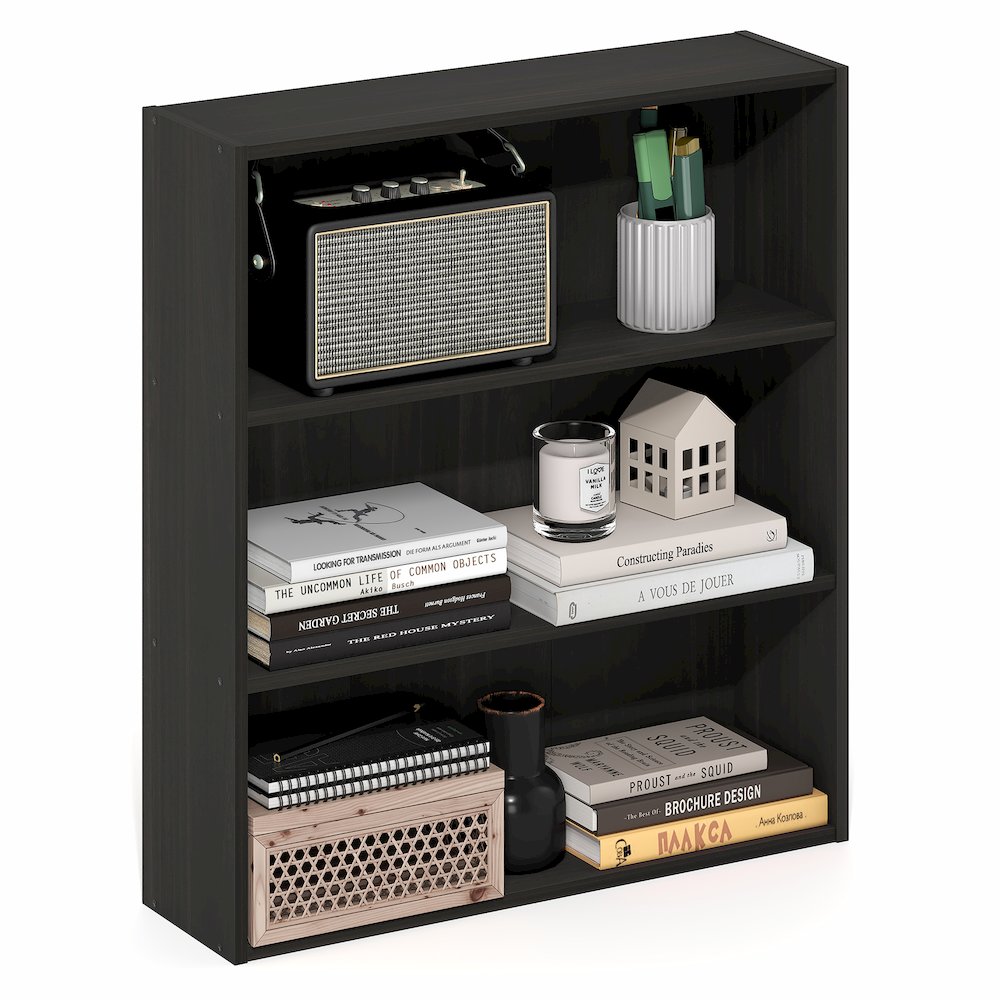 Basic 3-Tier Open Shelf Bookcase, Bookshelf, Storage Organizer, Espresso. Picture 3