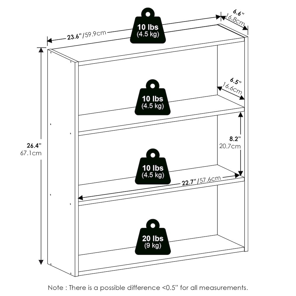 Basic 3-Tier Open Shelf Bookcase, Bookshelf, Storage Organizer, Espresso. Picture 6