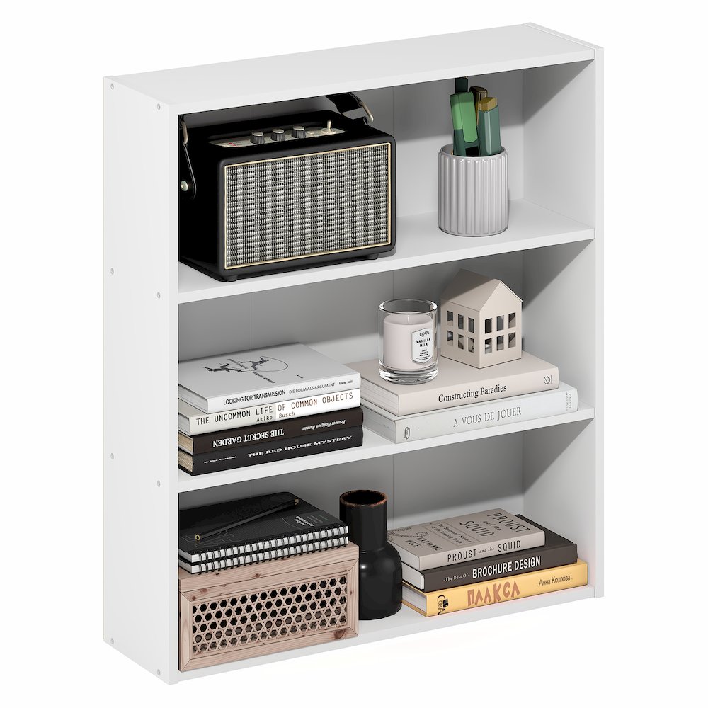 Basic 3-Tier Open Shelf Bookcase, Bookshelf, Storage Organizer, White. Picture 3