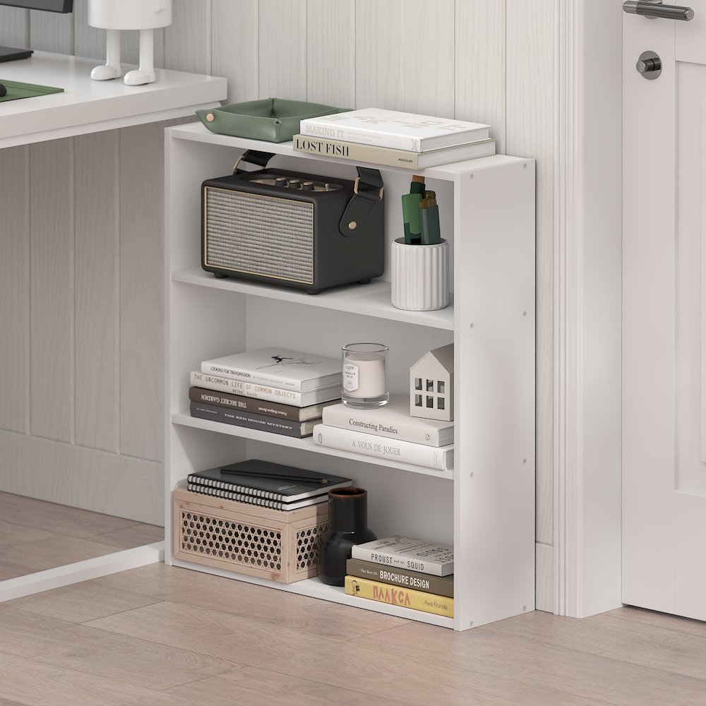 Basic 3-Tier Open Shelf Bookcase, Bookshelf, Storage Organizer, White. Picture 5