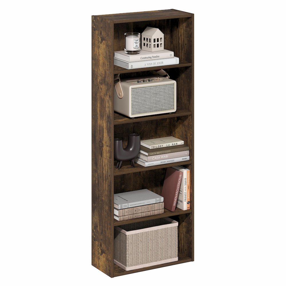Basic 5-Tier Open Shelf Bookcase, Bookshelf, Storage Organizer, Amber Pine. Picture 3