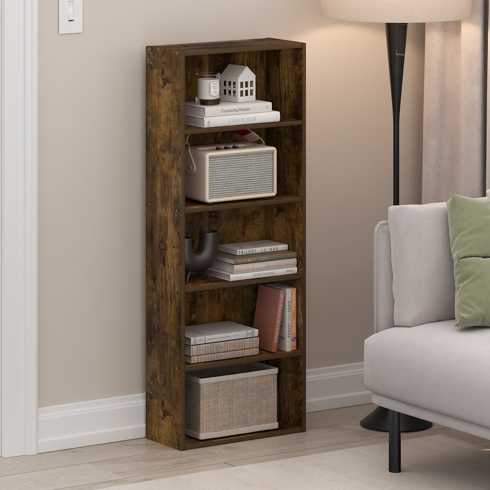Basic 5-Tier Open Shelf Bookcase, Bookshelf, Storage Organizer, Amber Pine. Picture 5