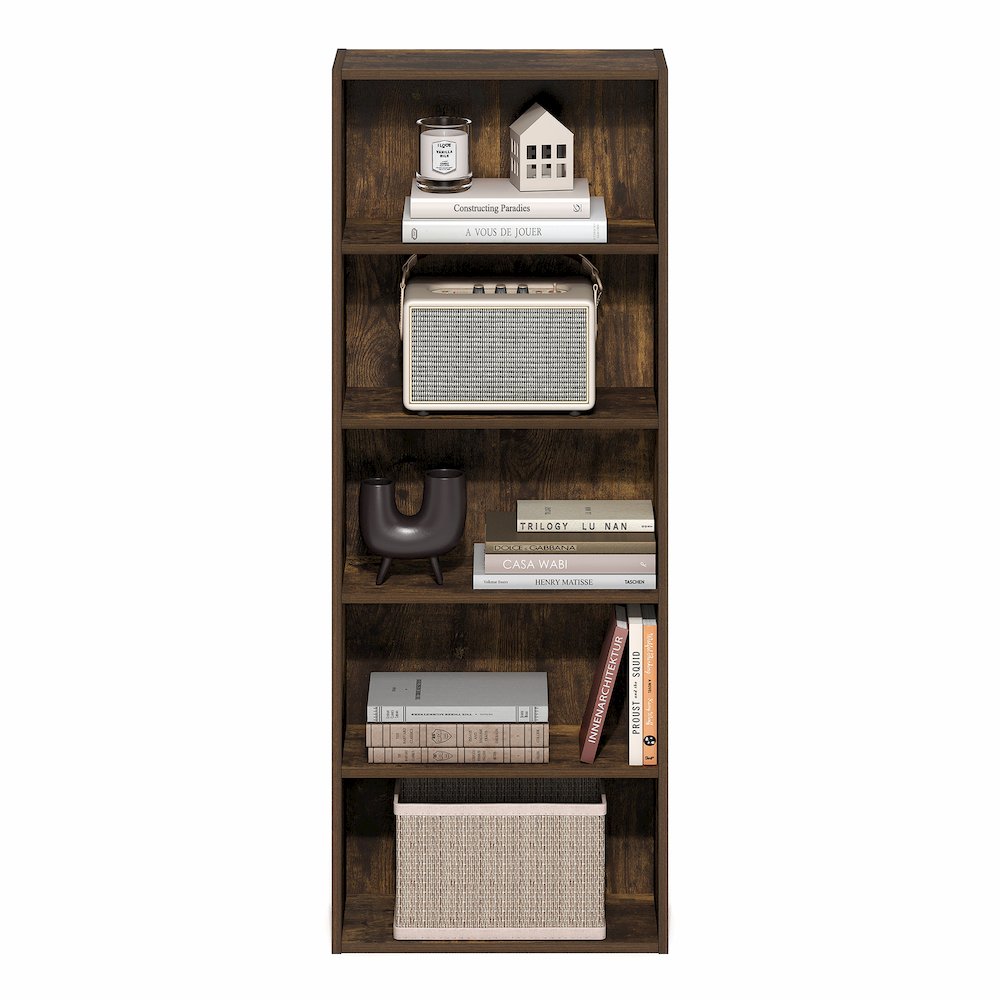 Basic 5-Tier Open Shelf Bookcase, Bookshelf, Storage Organizer, Amber Pine. Picture 4