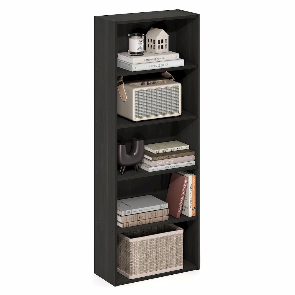 Basic 5-Tier Open Shelf Bookcase, Bookshelf, Storage Organizer, Espresso. Picture 3