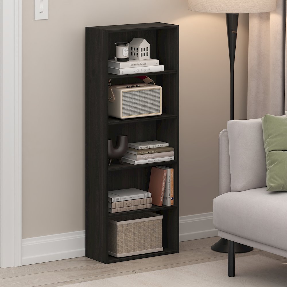 Basic 5-Tier Open Shelf Bookcase, Bookshelf, Storage Organizer, Espresso. Picture 5