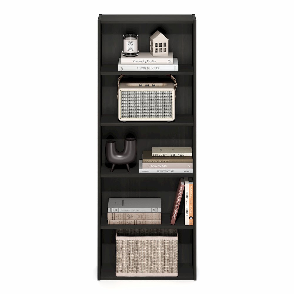 Basic 5-Tier Open Shelf Bookcase, Bookshelf, Storage Organizer, Espresso. Picture 4