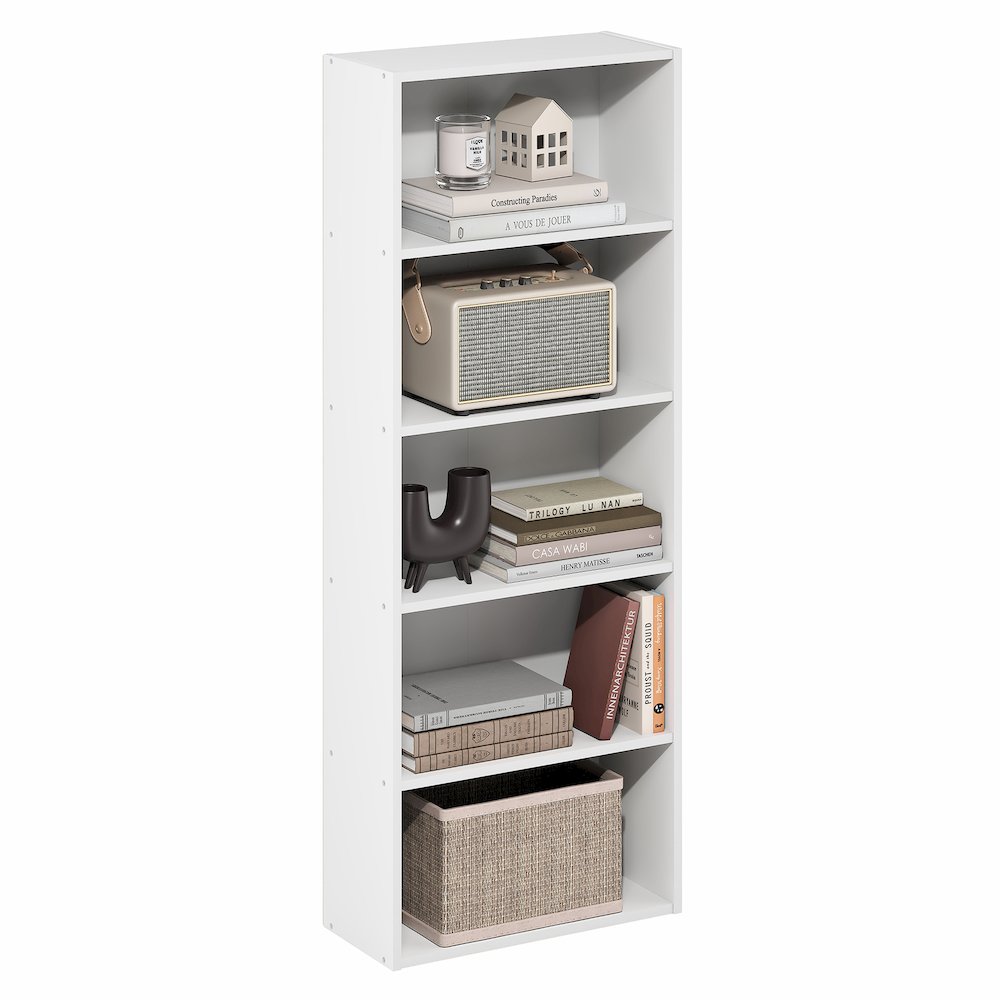 Basic 5-Tier Open Shelf Bookcase, Bookshelf, Storage Organizer, White. Picture 3