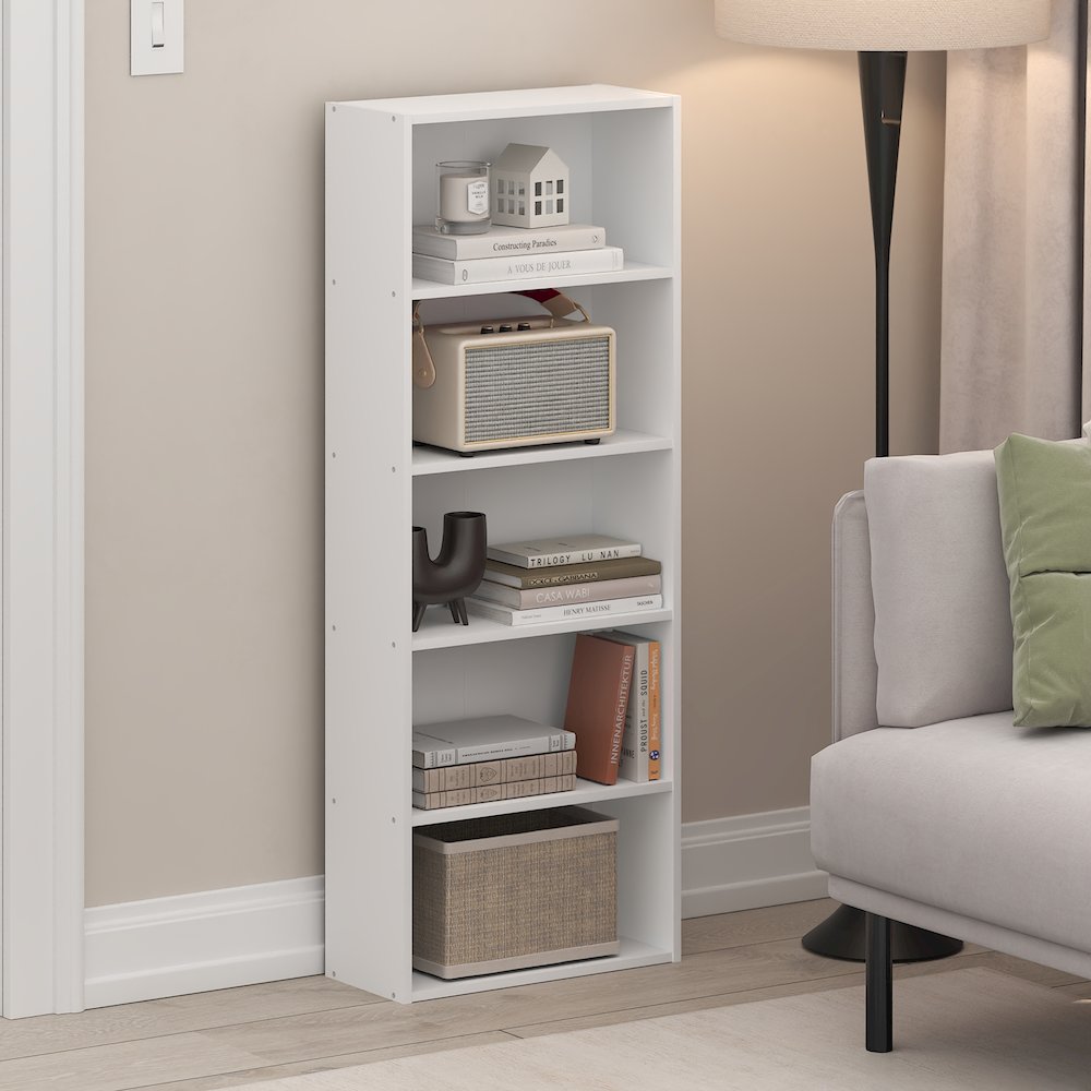 Basic 5-Tier Open Shelf Bookcase, Bookshelf, Storage Organizer, White. Picture 5