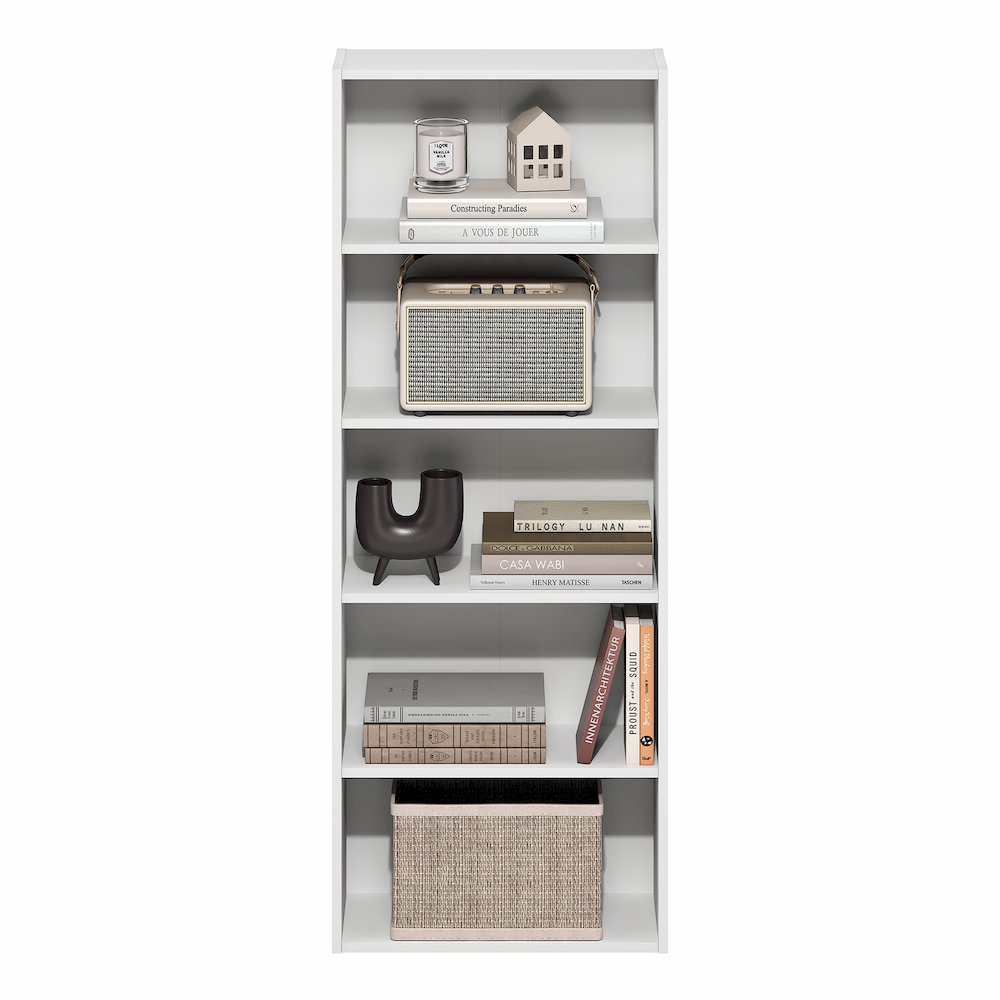 Basic 5-Tier Open Shelf Bookcase, Bookshelf, Storage Organizer, White. Picture 4