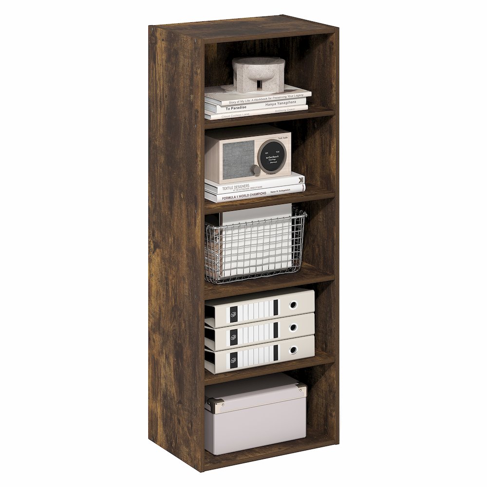 Basic 5-Tier Open Shelf Bookcase, Bookshelf, Storage Organizer, Amber Pine. Picture 3