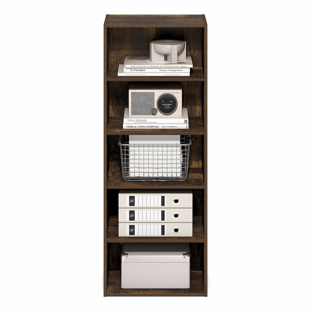Basic 5-Tier Open Shelf Bookcase, Bookshelf, Storage Organizer, Amber Pine. Picture 4