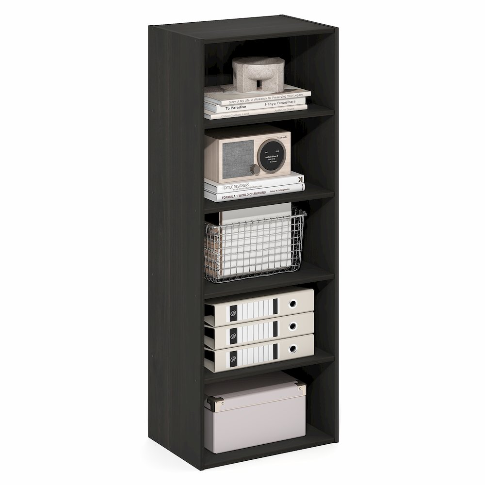 Basic 5-Tier Open Shelf Bookcase, Bookshelf, Storage Organizer, Espresso. Picture 3