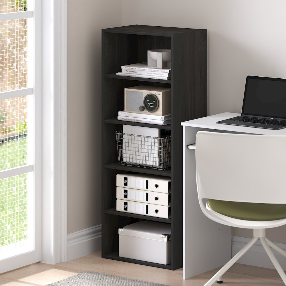 Basic 5-Tier Open Shelf Bookcase, Bookshelf, Storage Organizer, Espresso. Picture 5