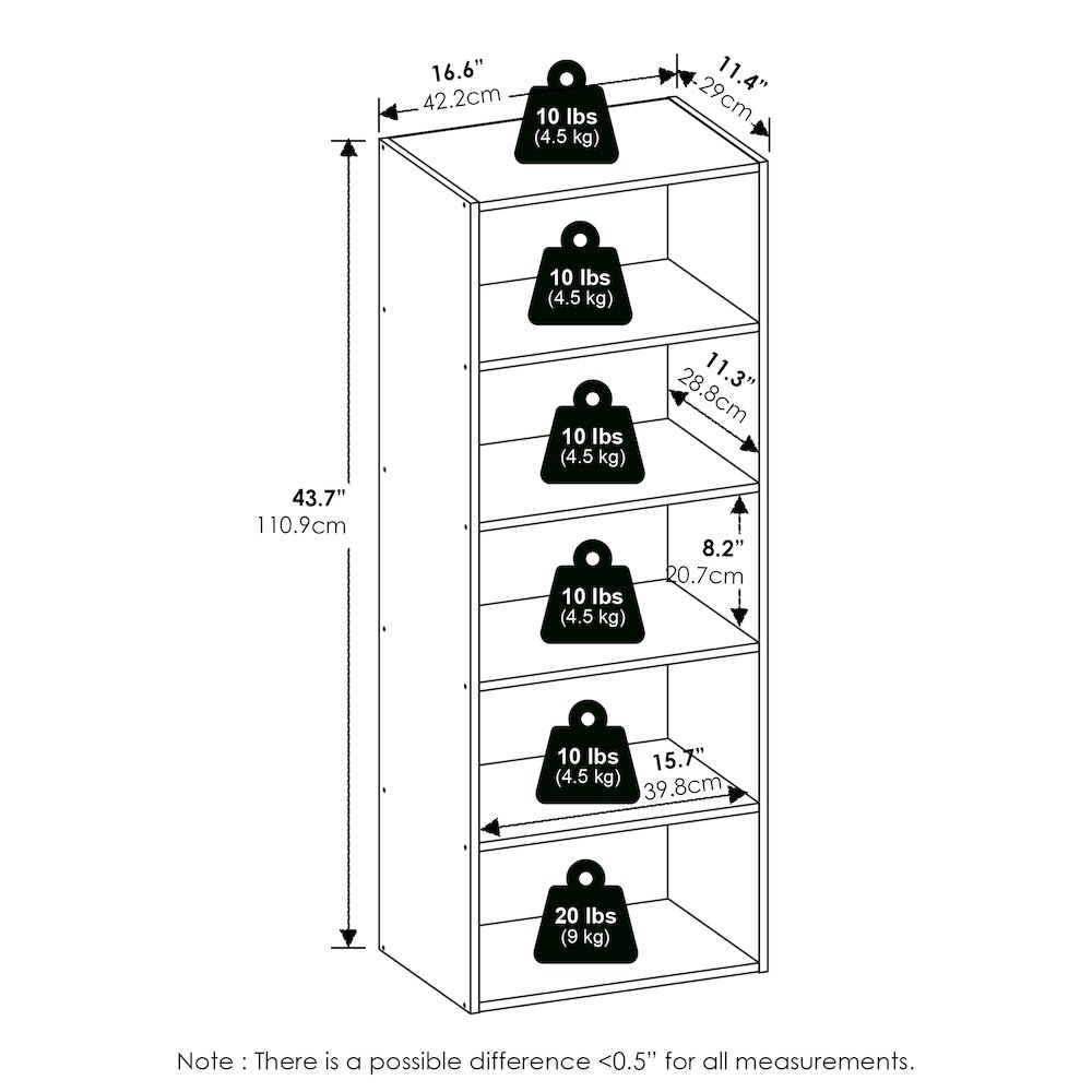 Basic 5-Tier Open Shelf Bookcase, Bookshelf, Storage Organizer, Espresso. Picture 6