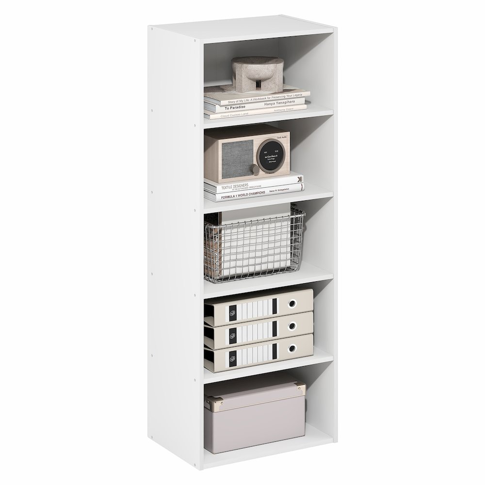 Basic 5-Tier Open Shelf Bookcase, Bookshelf, Storage Organizer, White. Picture 3