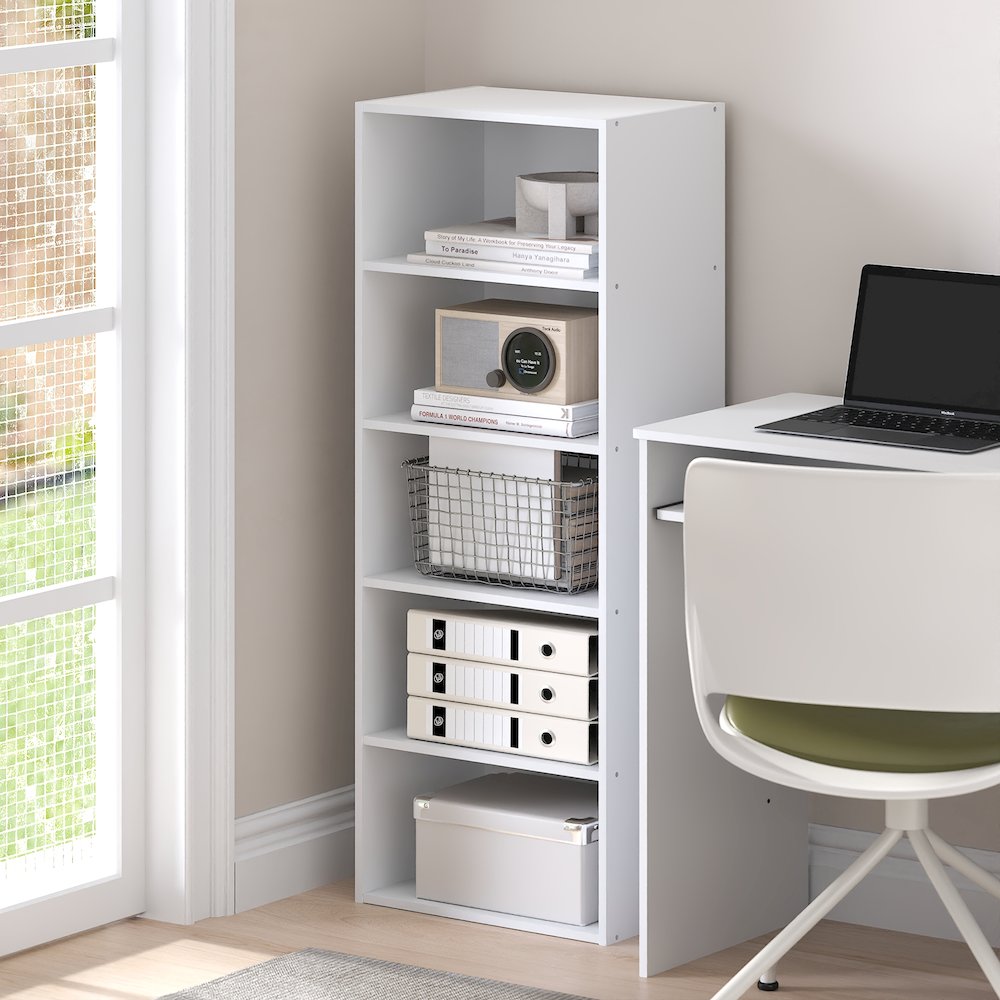 Basic 5-Tier Open Shelf Bookcase, Bookshelf, Storage Organizer, White. Picture 5