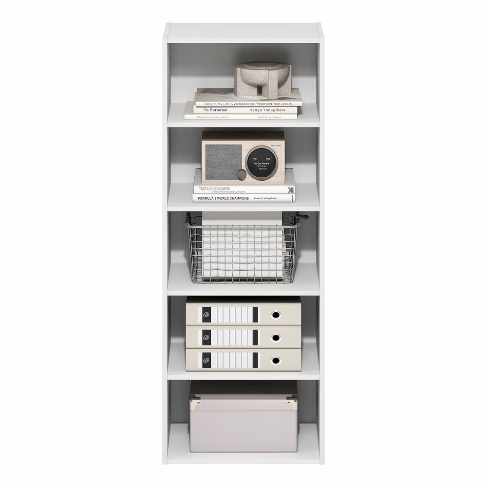Basic 5-Tier Open Shelf Bookcase, Bookshelf, Storage Organizer, White. Picture 4
