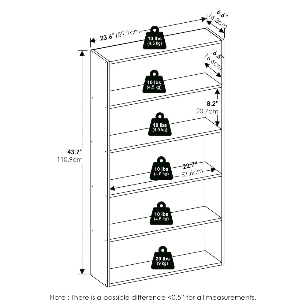 Basic 5-Tier Open Shelf Bookcase, Bookshelf, Storage Organizer, Amber Pine. Picture 6