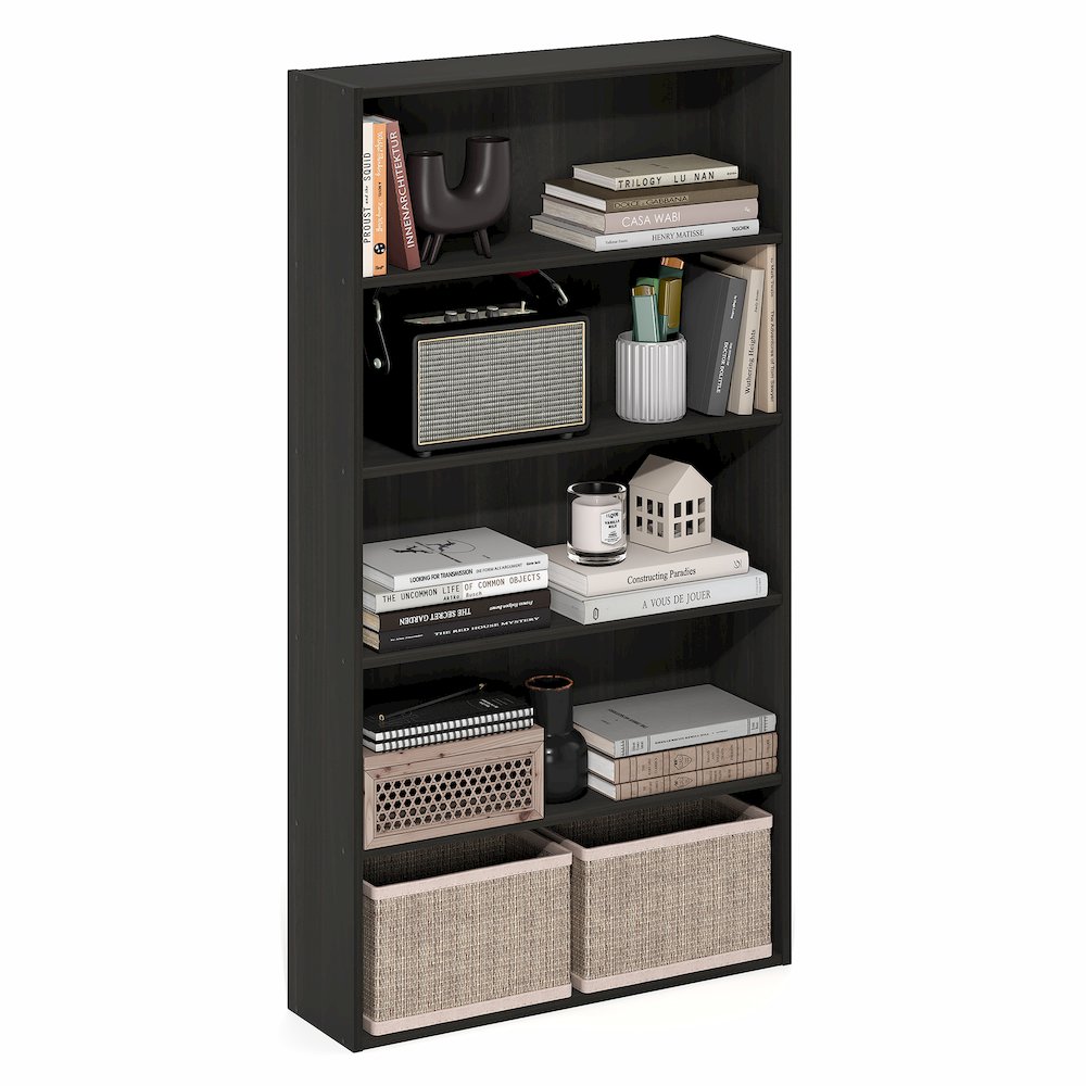 Basic 5-Tier Open Shelf Bookcase, Bookshelf, Storage Organizer, Espresso. Picture 3