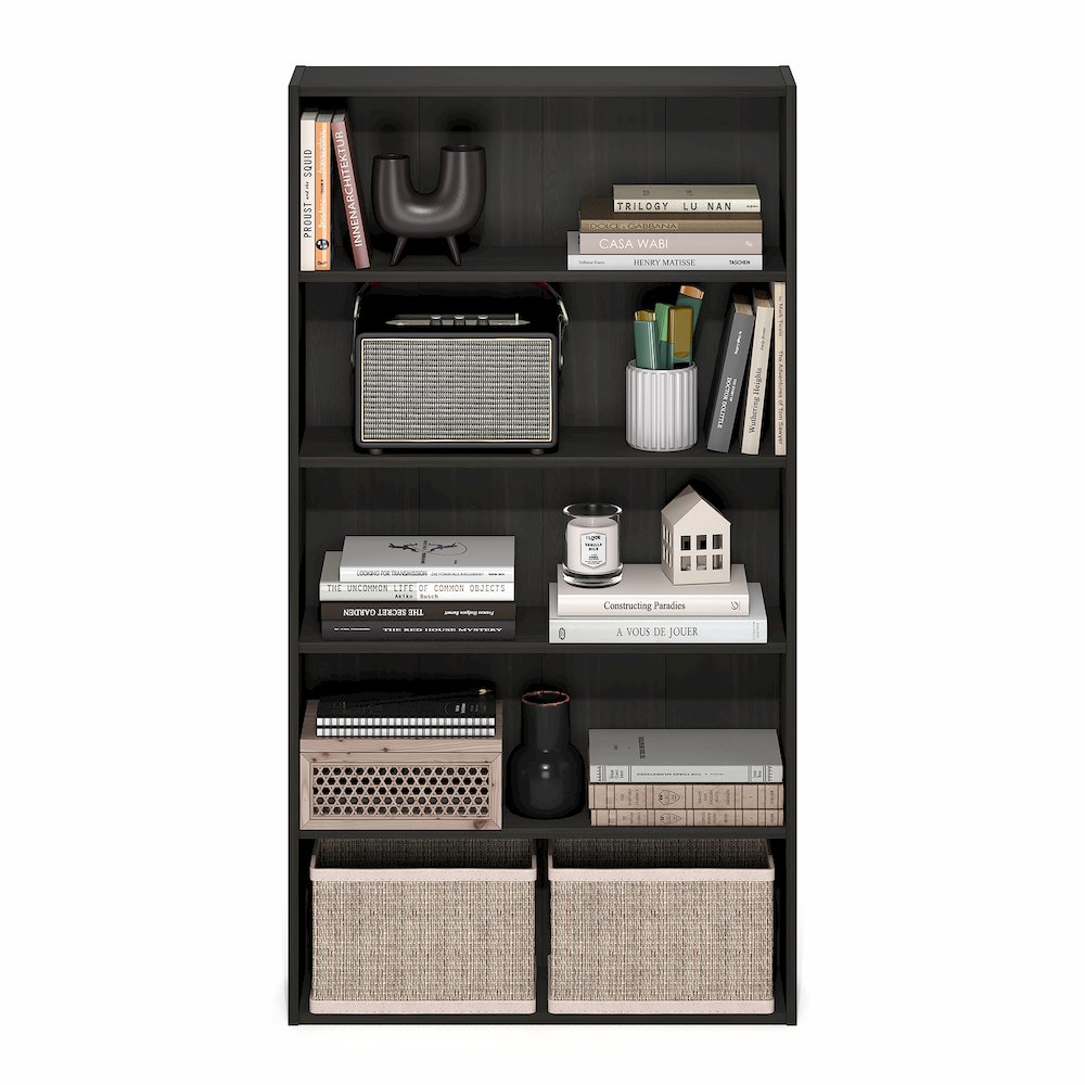 Basic 5-Tier Open Shelf Bookcase, Bookshelf, Storage Organizer, Espresso. Picture 4